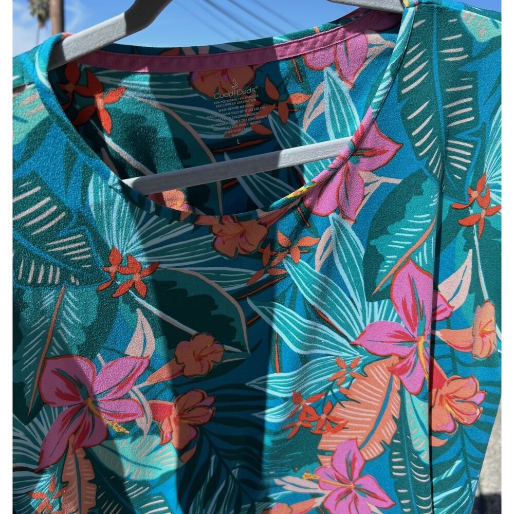 Cuddl Duds Women’s Tropical Floral Lounge Pajama Round Neck Top Tee Size Large - Picture 2 of 16